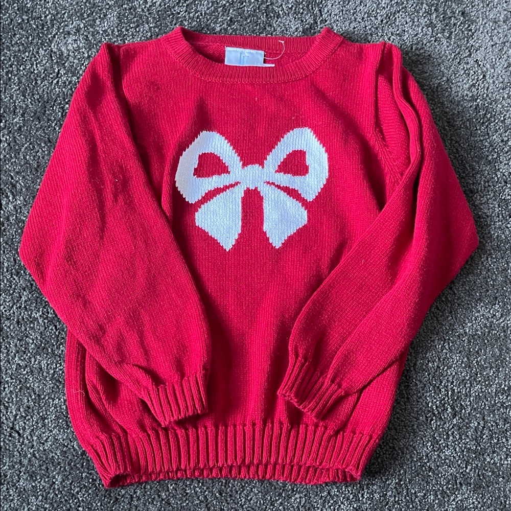 Little English Red Bow Sweater | Girls Knit Pullover